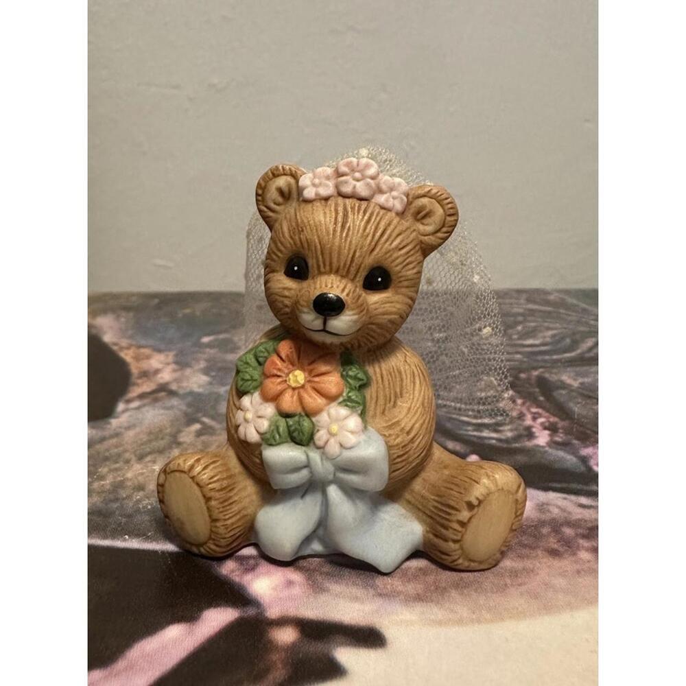 Vintage Homco #1413 June Bride Bear Porcelain Figurine Wedding